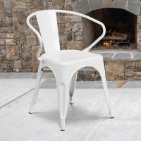 Flash Furniture CH-31270-WH-GG White Metal Indoor-Outdoor Chair with Arms